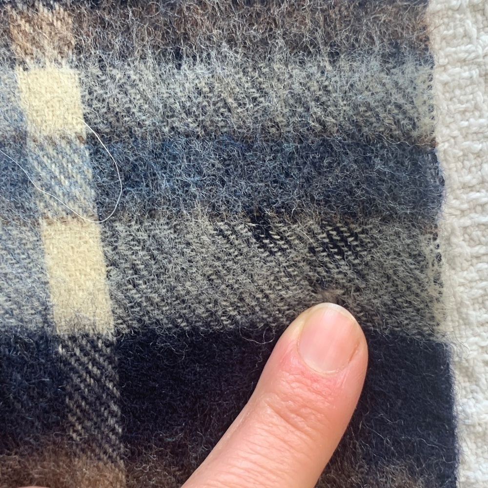 Plaid wool scarf tan, brown, navy - Picture 7 of 7
